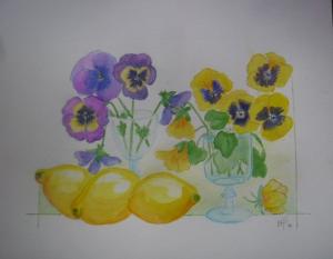 Pensées dans verres à liqueur